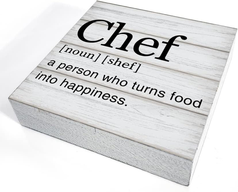 Chef Gift for Men Women Chef Definition Quotes Wooden Box Sign Desk Decorative Wooden Sign Home Kitchen Decor for Desk Table Shelf 5 x 5 Inches