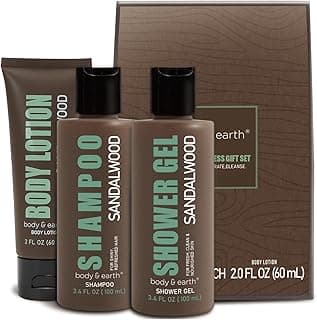 BODY & EARTH Men Gift Sets - 3PC Mens Gift Baskets Includes Sandalwood Shower Gel, Body Lotion, Shampoo, Mens Gift Basket as Birthday and Christmas Gifts for Men, Boyfriends and husbands