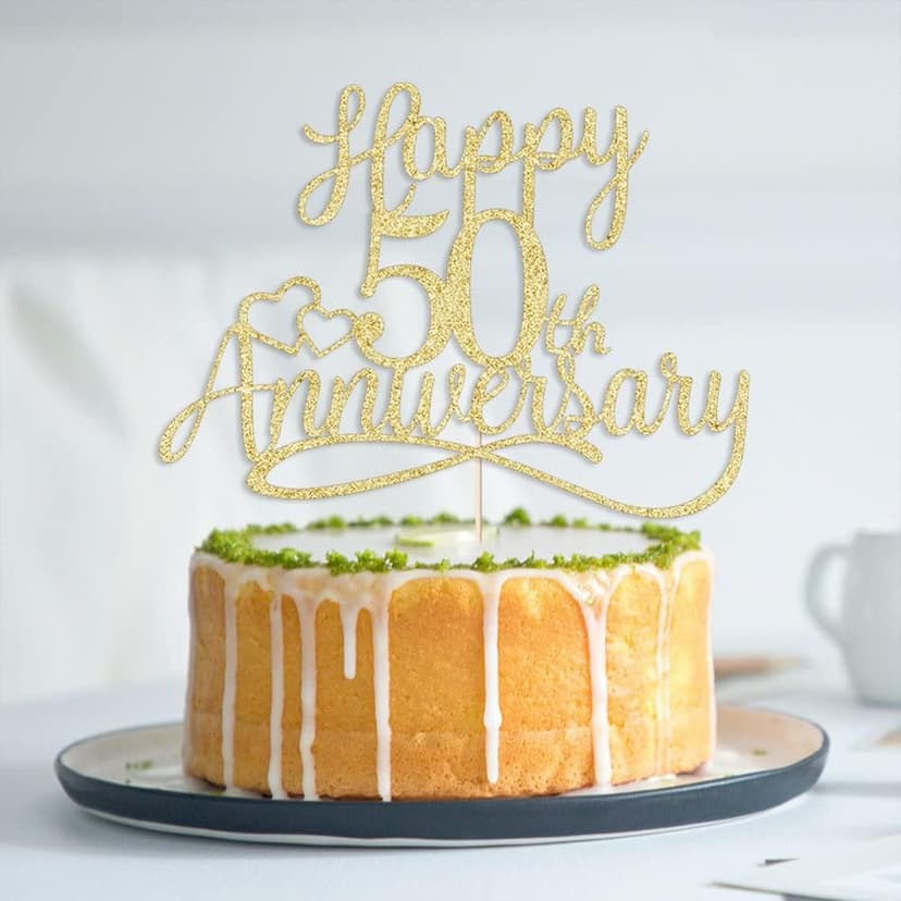 Sleyberoy golden Glitter Happy 50th Anniversary Cake Toppers -Wedding Anniversary Party Decorations, 50th Wedding Anniversary, Company Anniversary Party, Birthday Party Decorations