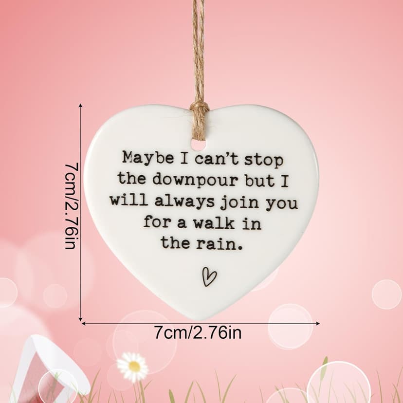Maybe I Can't Stop the Downpour Plaque, Ceramic Heart Souvenir Hanging Friendship Plaque Crafts Friendship Gift Bestie/Sister Tough Time Gift Hang Sign Ornament for Wall Door Decor