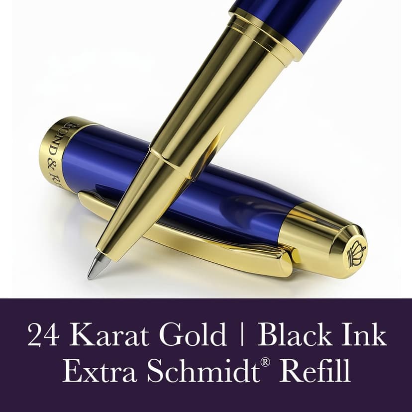 Royal Blue & 24 Karat Gold - Certified Luxury Grade Rollerball Pen | Nice Gift for Men & Women