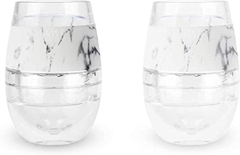 Host Wine Freeze Cup Set of 2 - Plastic Double Wall Insulated Wine Cooling Freezable Drink Glasses with Freezing Gel, Wine Glass Gift for Red and White Wine, 8.5 oz Marble