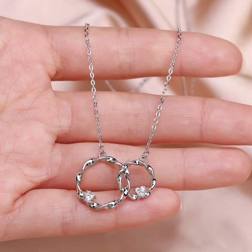 Sister Gifts from Sister, Sterling Silver Interlocking Infinity 2 Circles Necklace for Sisters, Big Sister Little Sister Gift, Birthday Jewelry Friendship Gifts