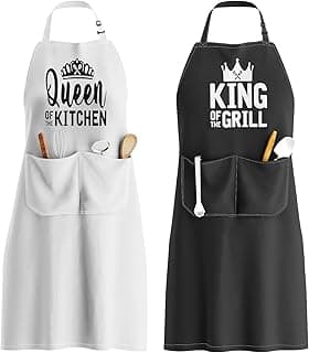 King & Queen Apron Set - Wedding Engagement Gifts for Couples, Funny Kitchen Gifts for Couples, Husband, Wife, Boyfriend, Girlfriend, Him Her, Bridal Shower Gifts, Unique Valentine's Day gifts ideas