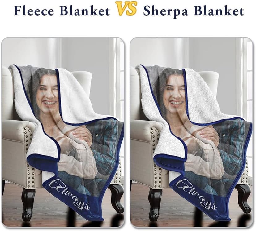 Sherpa Fleece Custom Photo Blanket - Soft, Warm, Personalized Couples Gifts for Boyfriend, Girlfriend - Customized Picture Blanket for Birthday, Christmas
