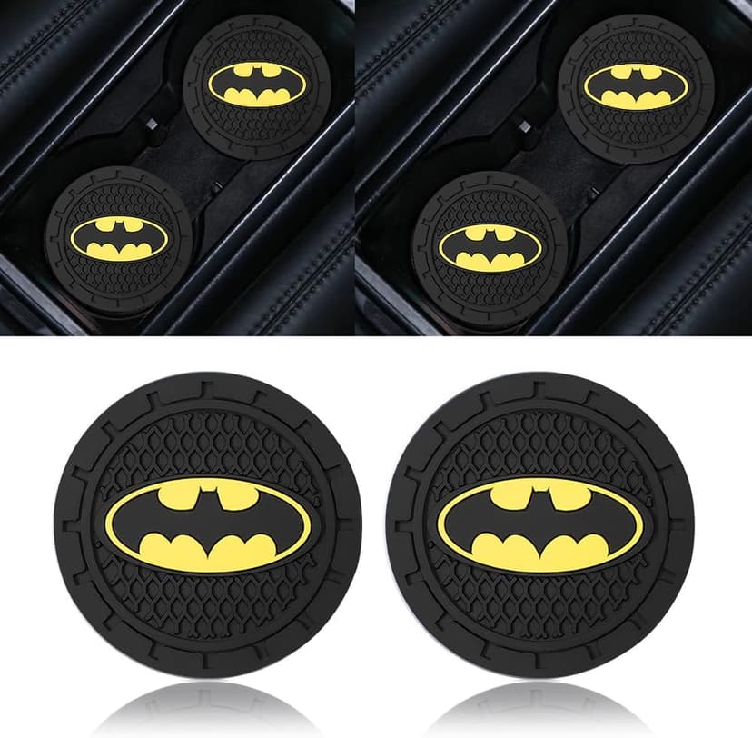 Bat Man 2Pcs Car Cup Holder Coasters for Marvel Fans, The Bat Man Car Coasters for Car Cup Holder Insert,Silicone Non-Slip Car Cup Mat, 2.75 Inch