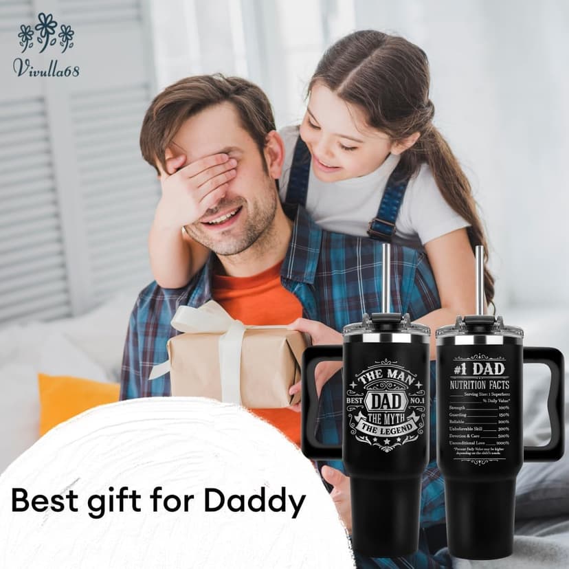 Father Day Gifts For Dad from Daughter Son Kids, Birthday Gifts for Daddy, Present for Dads, Dad Tumbler 40 Oz, Best Father Mug, Cool Coffee Cup Ideas for Papa, Elderly Fathers, Step Daddy, New Papa