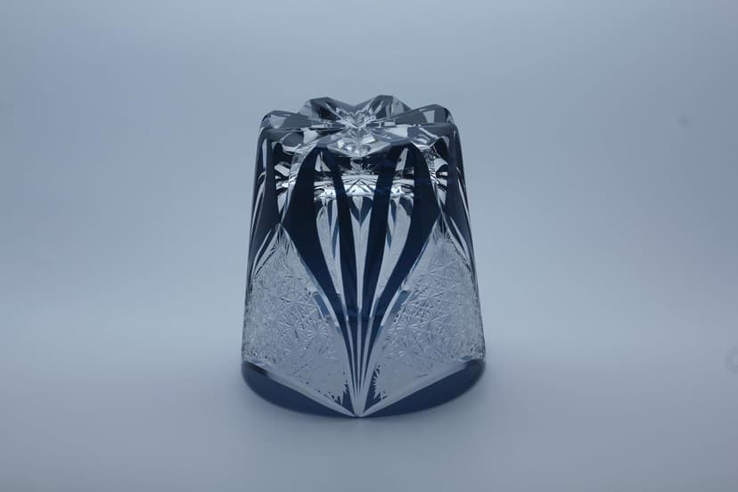 Edo Kiriko Whiskey Glass – Elegant Japanese Style Deep Blue Glass with Chrysanthemum & Flame Motif, Hand-Cut Spirits Tumbler for Whiskey & Cocktails