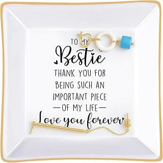 PUDDING CABIN Bestie Gifts for Women Thank you for being such an important piece of my life Ceramic Jewelry Dish for Rings Earrings, Friend Birthday Gifts for Women Female Bff Soul Sister Work Bestie