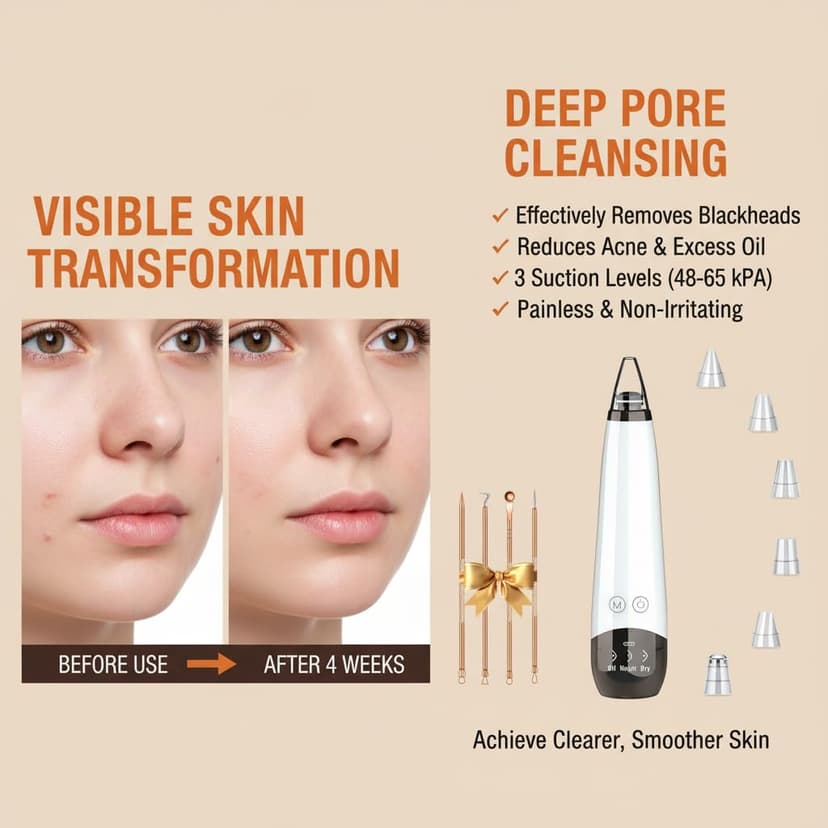 2026 Pore Vacuum, USB Rechargeable Blackhead Remover Vacuum,3 Levels Adjustable Pore Vacuum Blackhead Remover, with 6 Suction Power Probe,4 Golden Needle face Vacuum Pore Cleanser Kit-White