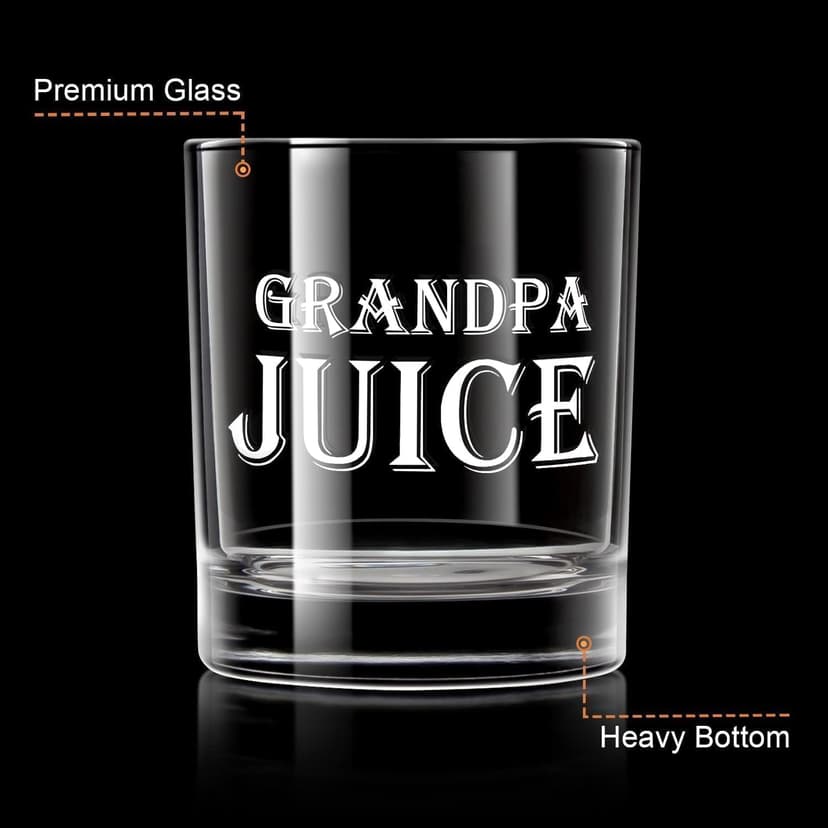 LIGHTEN LIFE Grandpa Juice Whiskey Glass 12 oz, Unique Gift in Valued Wooden Box, Funny Ideas for New Grandpa, Birthday from Grandson, Granddaughter
