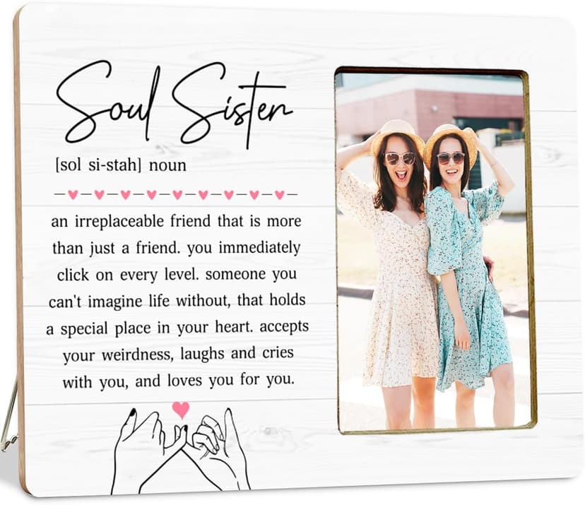 Soul Sister Gifts Picture Frame for BBF Friends Bestie, Long Distance Friendship Wooden Picture Frames