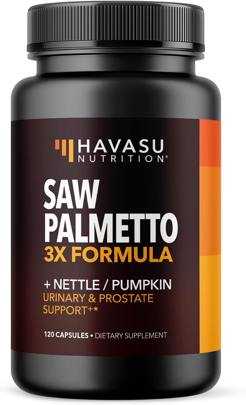 HAVASU NUTRITION Saw Palmetto Supplement with Stinging Nettle and Pumpkin Seed Extract - Advanced 3X Formula - DHT Blocker Urinary Health and Prostate Support for Mens Health - Vegan, Non-GMO Capsules - 2 Month Supply