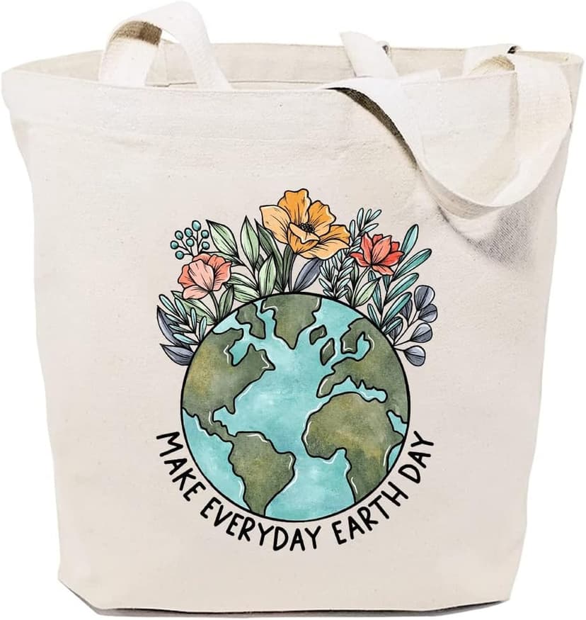 Make Everyday Earth Day Canvas Tote Bag for Women Aesthetic Eco-Friendly Reusable Grocery Shopping Bags Funny Gift