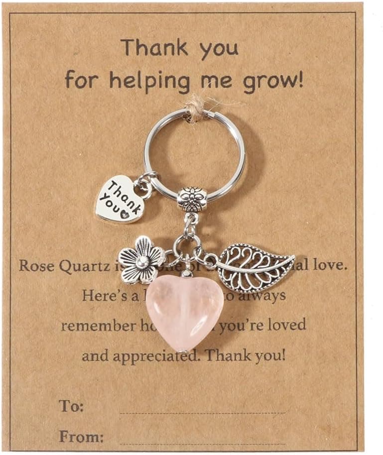 Teacher Appreciation Natural Crystal Keychain, Christmas Valentines Day Thank You for Helping Me Grow Teacher Gifts