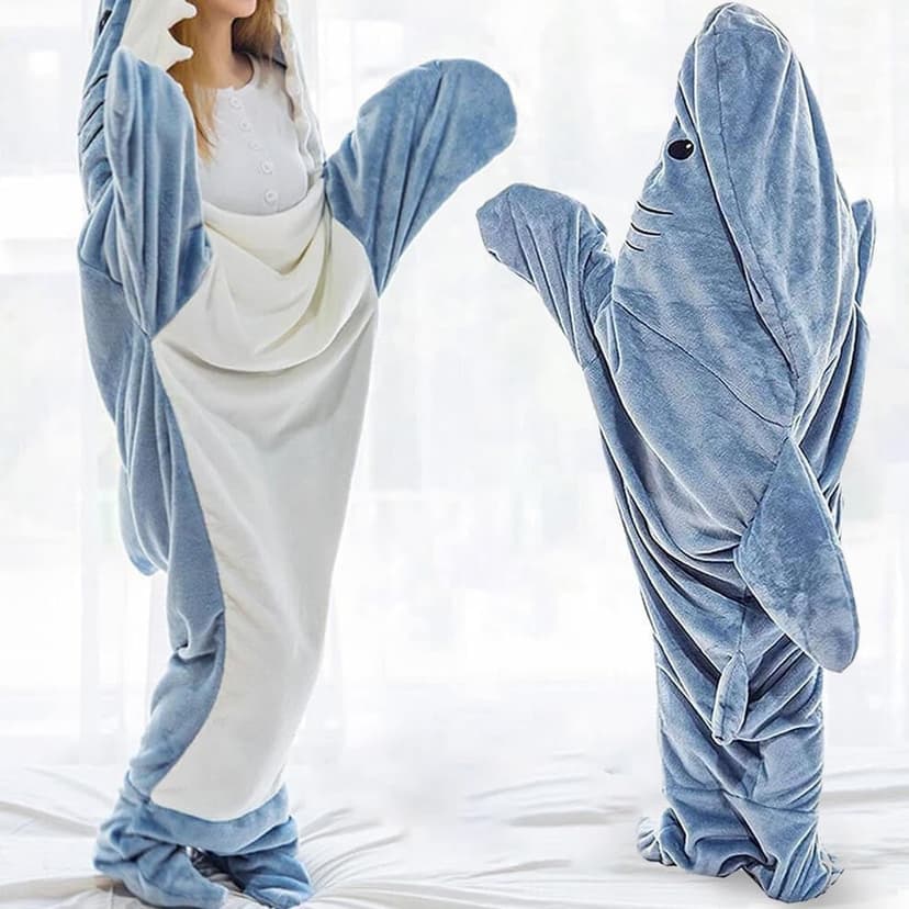 Shark Blanket Hoodie Onesie for Adult & Kid, Wearable Shark Sleeping Bag, Soft Cozy Onesie Costume