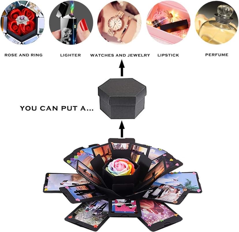 RECUTMS Explosion Box DIY Scrapbooking Set Handmade Photo Album Mothers Day Gifts,Gift Box with 6 Faces for Christmas Gift Wedding Memory Book (6 Sides)