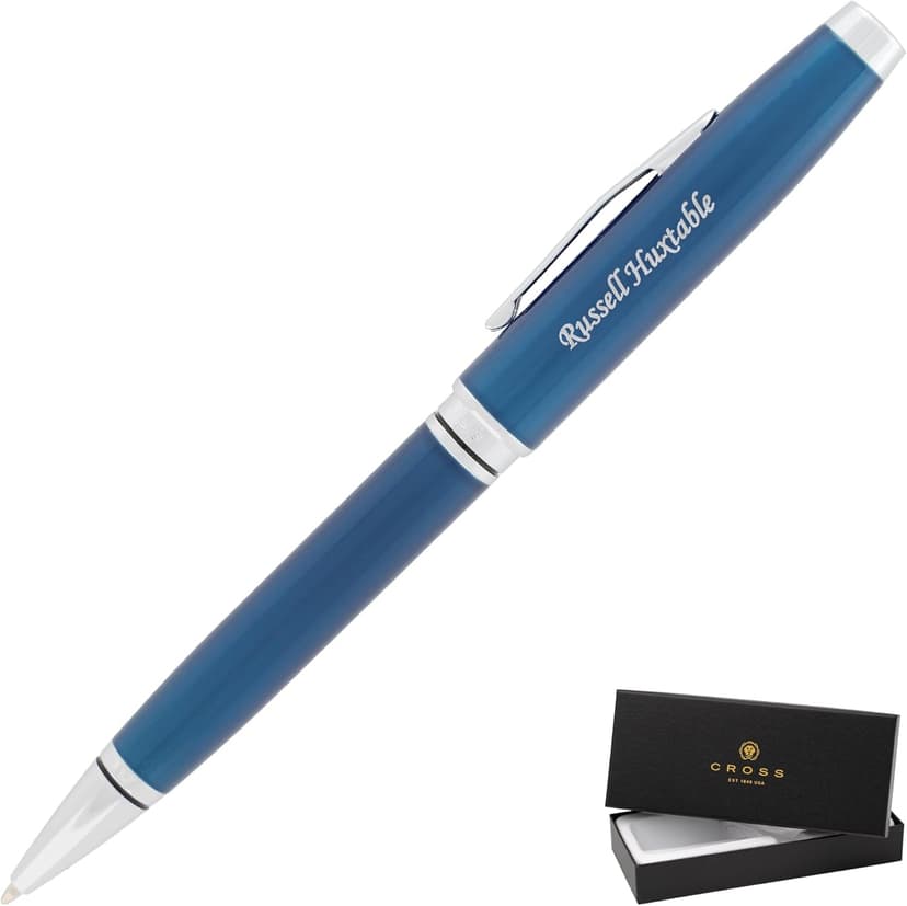 Personalized, Custom Engraved Cross Pen for Men or Women | Cross Coventry Ballpoint Pen | Luxury Gift for Office, Graduation and Business [Blue Lacquer with Chrome Trim]