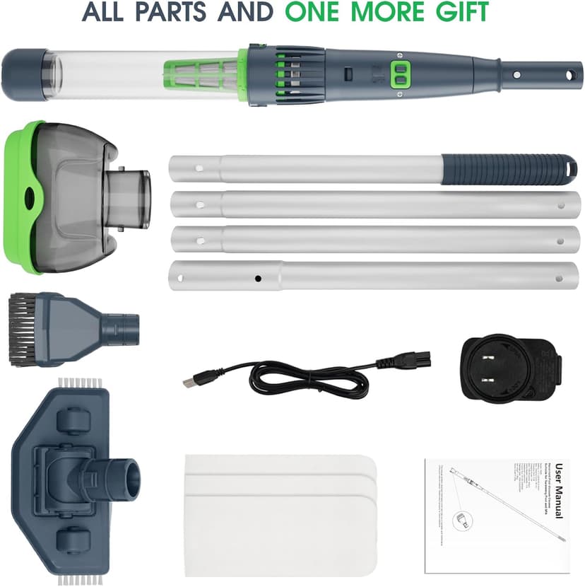 3 in 1 Rechargeable Pool & Spa Hot Tub Vacuum Cleaner - Dual Mode & Magnetic Drive System, 25µm Ultra Fine Mesh Filters for Hot Tub, Small Above Ground Pools - 90 Mins, Oil Absorbers, Poles