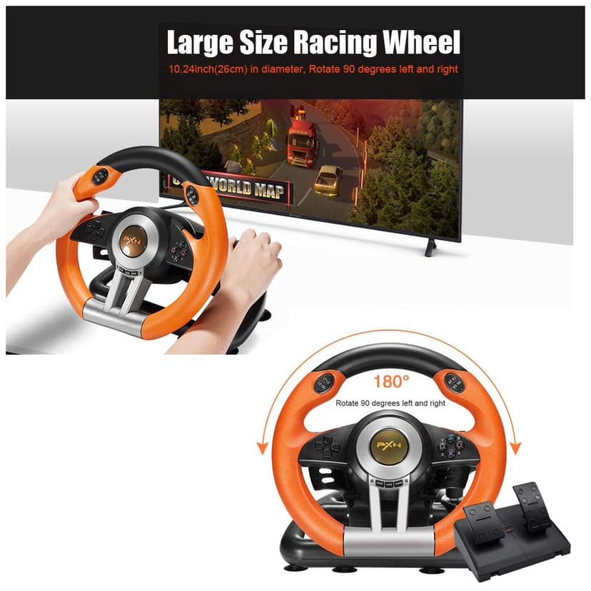 PXN V3II PC Racing Wheel, USB Car Race Sim Game PC Steering Wheel with Pedals for Windows PC/PS3/PS4/Nintendo Switch/Xbox One/Xbox Series X/S