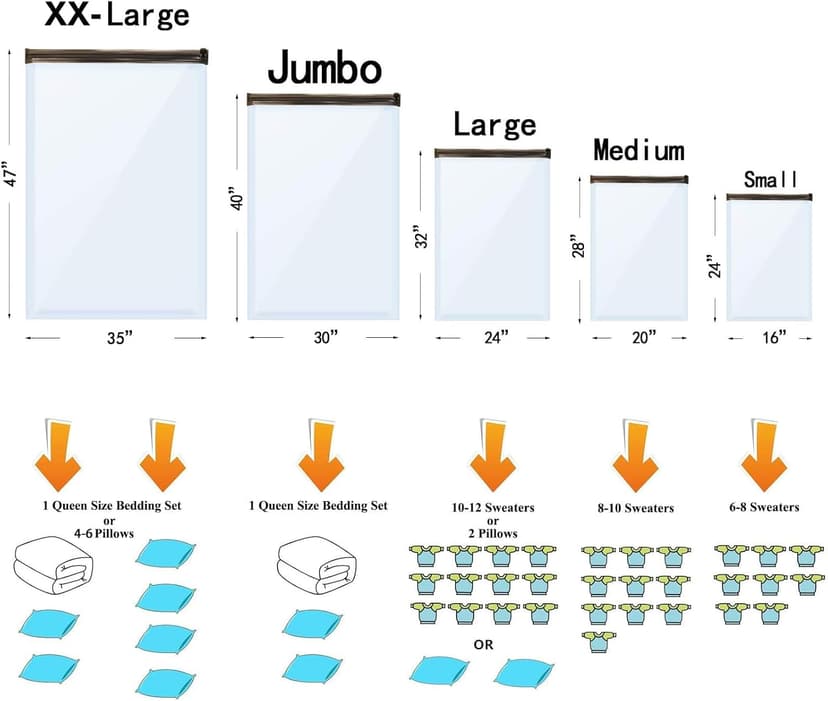 Vacuum Storage Bags Jumbo (12 x Jumbo),Plastic Packaging Bags,Space Saver Sealer Compression Bags for Blankets, Comforters, Pillows, Bedding,Clothes Storage