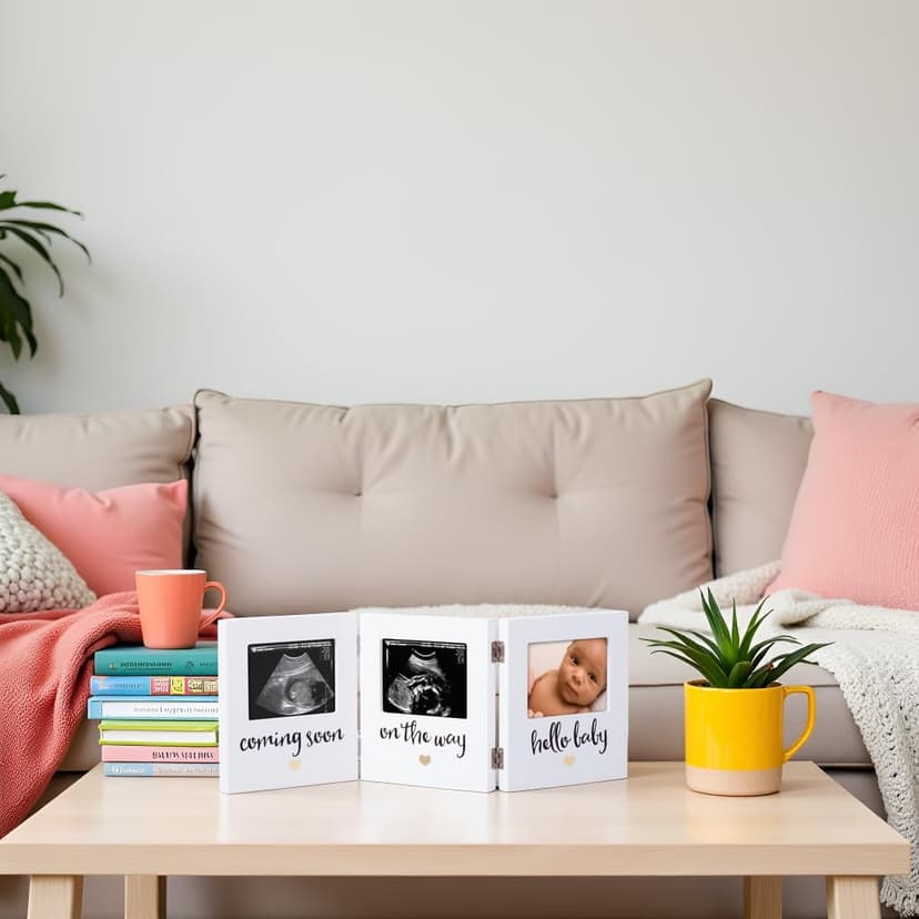 Pearhead Triple Sonogram Keepsake Photo Frame, Gender Neutral Ultrasound Keepsake, Ideal Pregnancy Gift For First Time Moms, Baby Shower and Nursery Decor, 3.5”x2.5” Photo Insert, White