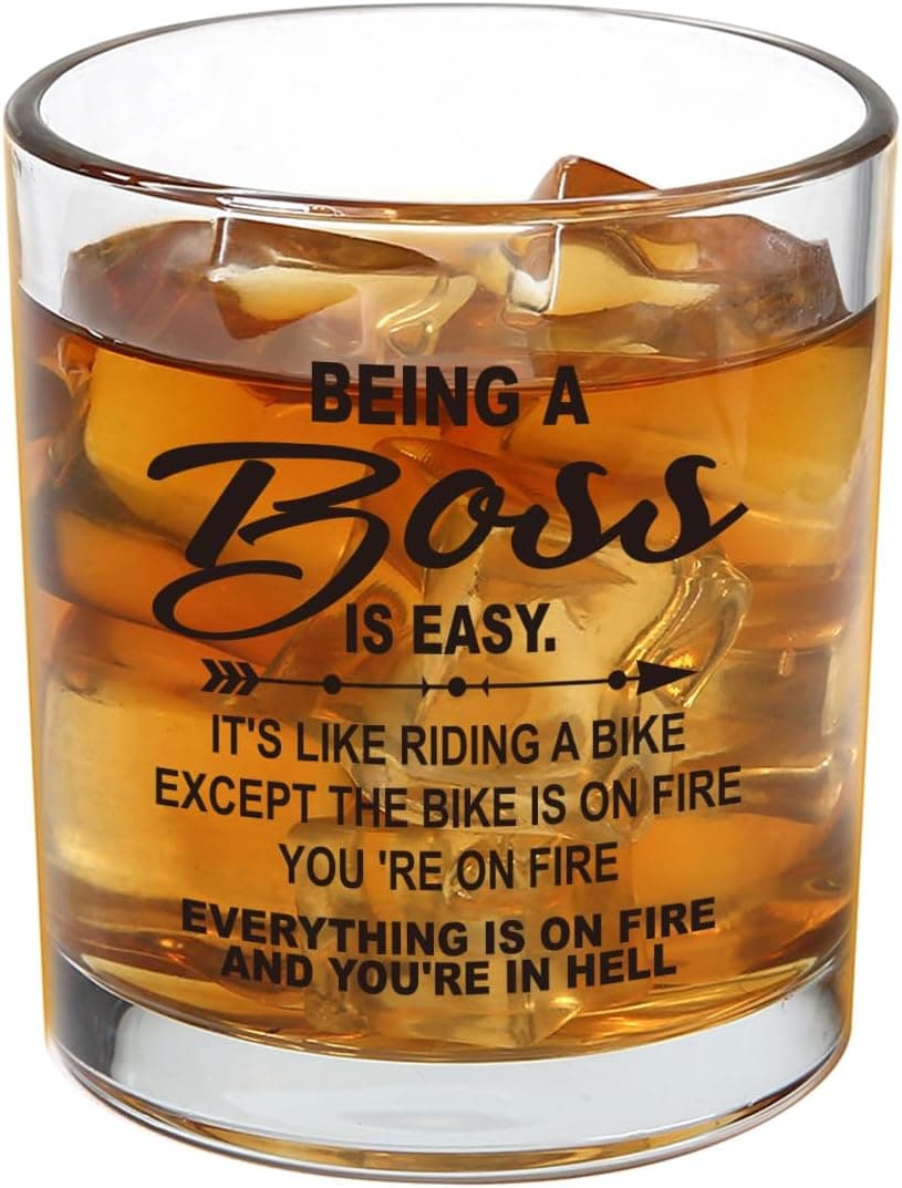 Jogskeor Boss Gifts, Being A Boss Is Easy 10oz Whiskey Glass, Birthday Christmas Gifts for Men Him Manager Leader