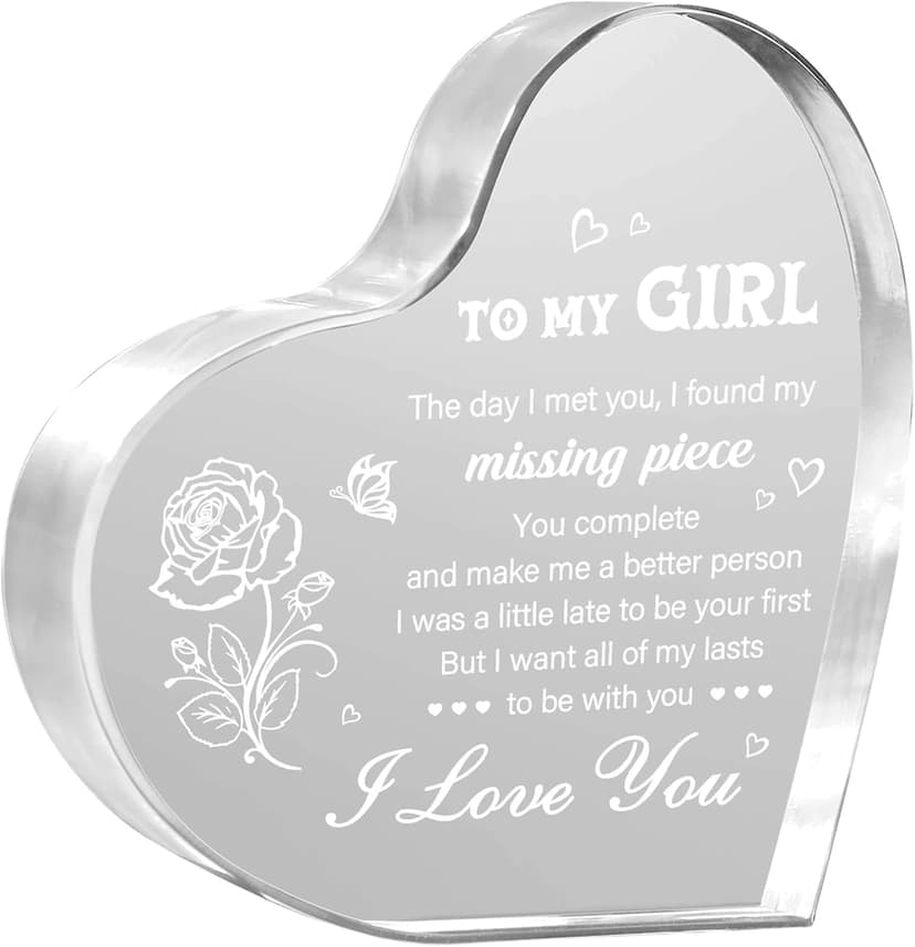 Gifts for Girlfriend, Girlfriend Birthday Gifts Ideas, To My Girl Heart Shaped Acrylic Block, I Love You Presents for Her, Valentines Day Christmas Idea for Her GF Wife