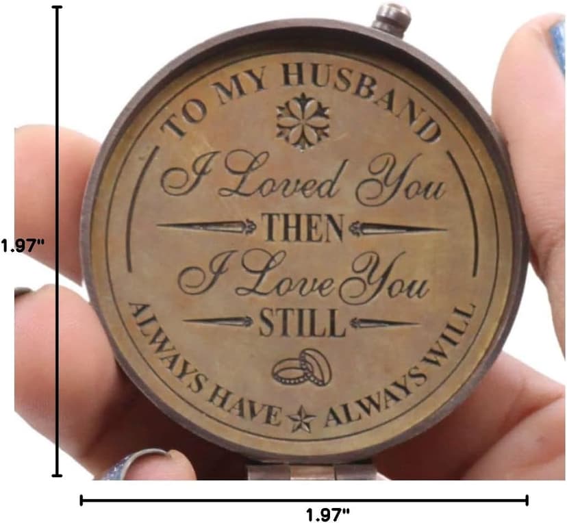 to My Husband I Love You, Brass Compass Engraved Gifts for Men, Bronze for Men, Romantic Gifts for Him/Her, Keepsake Gifts for Husband, 5th/25th 50th Wedding Ideas
