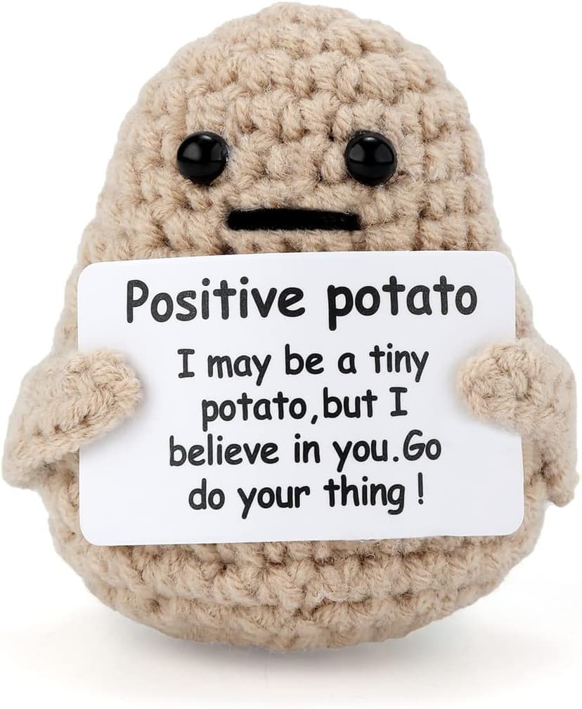 Mini Funny Knitted Wool Potato Toy with Positive Card - Creative Cute Crochet Doll Cheer Up Gift for Friends, Parties, Christmas Decoration and Encouragement