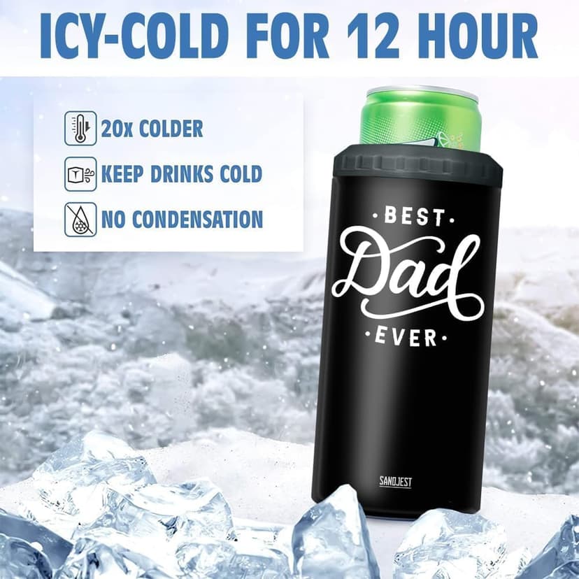 SANDJEST 4-in-1 Best Dad Ever Tumbler Gifts for Dad from Daughter Son - 12oz Dad Can Cooler Tumblers Travel Mug Cup - Stainless Steel Insulated Cans Coozie Christmas, Birthday, Father's Day Gift