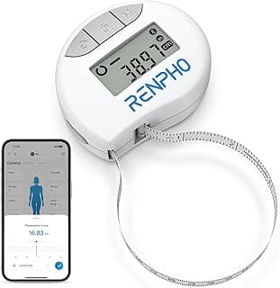 RENPHO Body Measuring Tape, Smart Tape Measure for Weight Loss, Bluetooth Fitness Equipment with App, Measuring Waist, Hip, Bust, Arms, Muscle Gain, Retractable, 60in /150cm, White