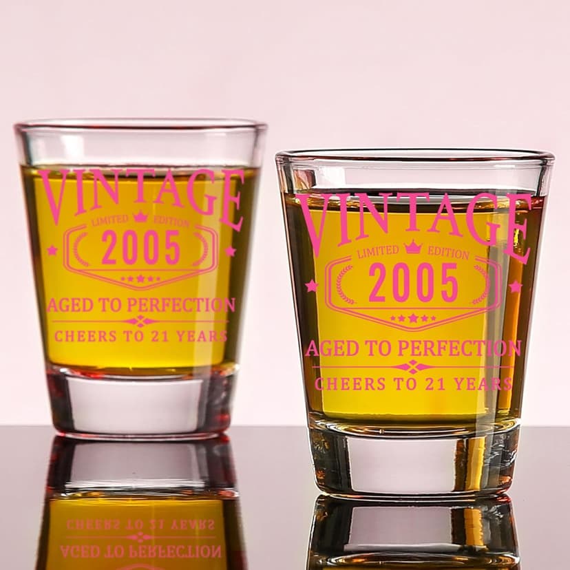 21st Birthday Gifts for Her - Limited Edition Shot Glass - Vintage 2004 Cheers To 21 Years, Finally 21 Party Decorations Supplies - Turning 21 Bday Present for Girl Women Sister Daughter Friends