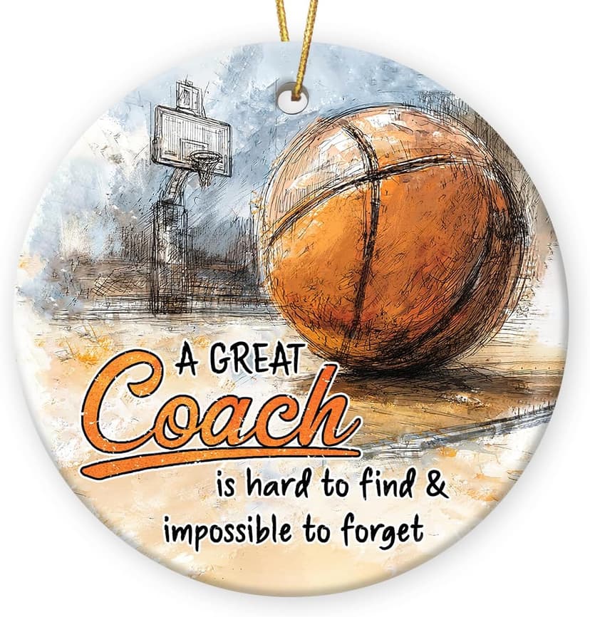 Basketball Coach Appreciation Gifts 2025 - Basketball Coach Christmas Ornament, Ceramic Sports Ornaments for Christmas Tree, Thank You Gifts for Mentor from Basketballs Athletes Team