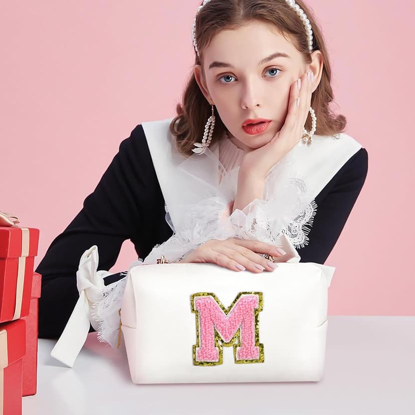 Personalized Initial Makeup Bag - Trendy Stuff for Teen Girls & Friends - Cute Graduation Gifts for Teenage Women & Bridesmaids (M)