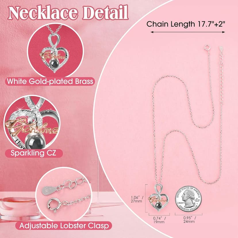 ADDWel Great Gifts for Grandma, Preserved Real Roses with I Love You 100 Languags Grandma Necklace, Cute Bear and Meaningful Eternal Roses for Grandmother Nana Birthday