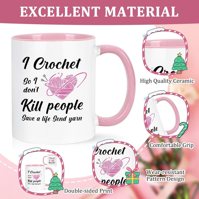 Cabtnca Crochet Gifts for Crocheters, I Crochet So I Don't Kill People Funny Mug - 11Oz, Christmas Birthday Knitting Gift for Knitters Crocheters Office & Home Use