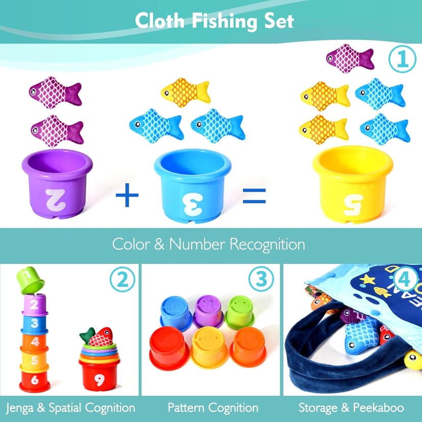 Montessori Toys for 1 Year Old Boy Girl Gifts, Cloth Fishing Game Toddler Toy 1-3, Sorting Learning Baby Toys 6-12-18 Months, One Year Old Girl Boy Birthday Gifts