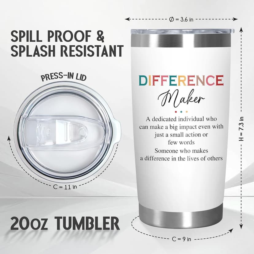 Christmas Appreciation Gifts for Coworkers - 20 oz Stainless Steel Insulated Tumbler - Birthday Inspirational Thank You Gifts for Women Teachers Coworkers Boss, Difference Maker Gift Ideas