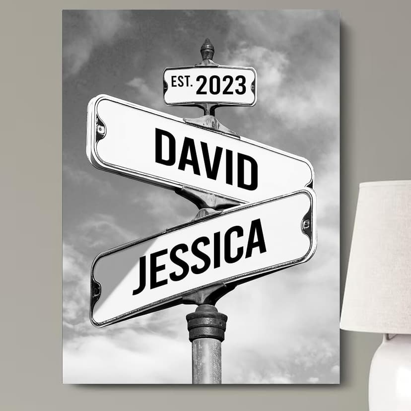 Personalized Vintage Street Sign Canvas for Couples, Custom Name & Date Crossroad Wall Art, Wedding, Anniversary, Valentine’s Day or Christmas Custom Poster or Canvas Print
