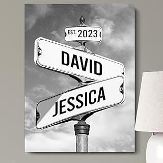 Personalized Vintage Street Sign Canvas for Couples, Custom Name & Date Crossroad Wall Art, Wedding, Anniversary, Valentine’s Day or Christmas Custom Poster or Canvas Print