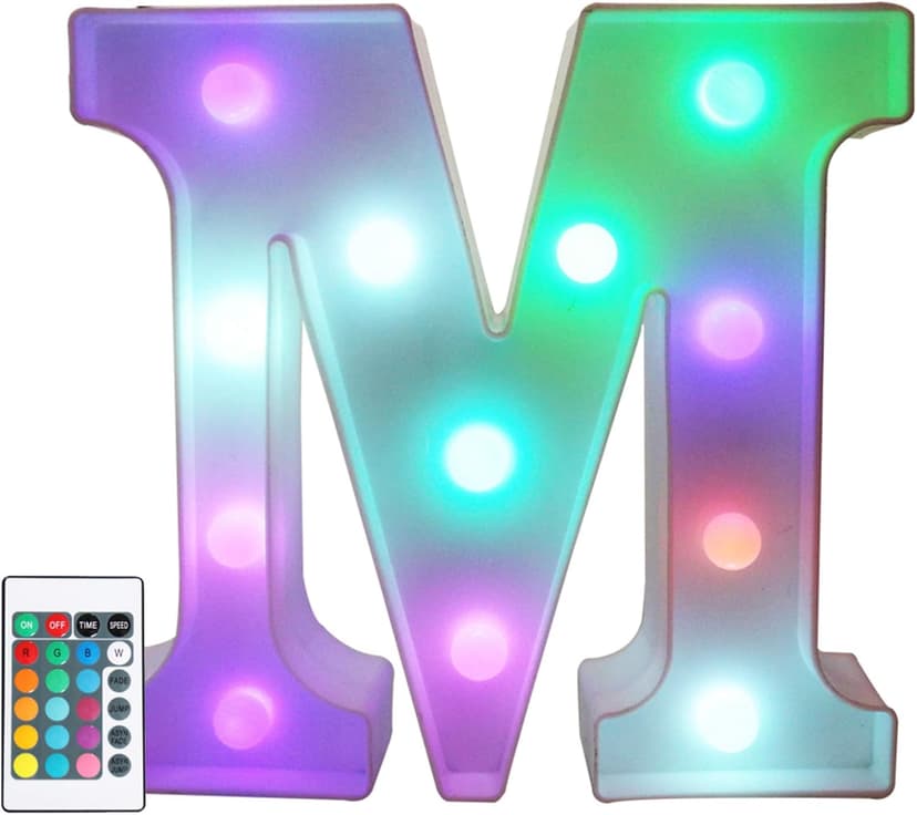 Pooqla Colorful LED Marquee Letter Lights with Remote – Party Bar Letters with Lights Decorations for The Home - Multicolor M