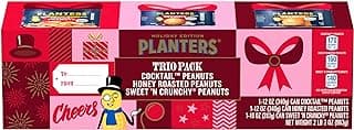 PLANTERS Peanuts Holiday Trio Pack - Snacks Variety Pack for Adults with Sweet n Crunchy, Honey Roasted, and Cocktail Peanuts (3 Count Canisters)