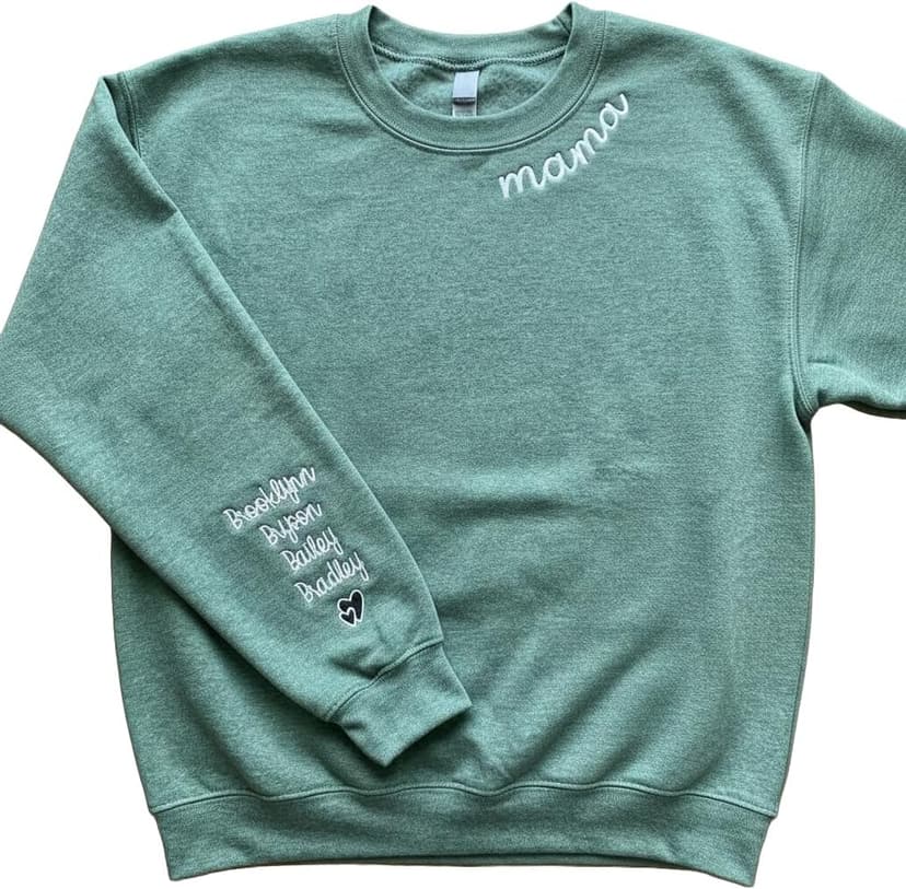 Custom Mama Embroidered Sweatshirt & T-Shirt with Kids’ Names on Sleeve, Personalized Mom Hoodie, Custom, Birthday Mom Outfit, Pregnancy Gift for Women Black