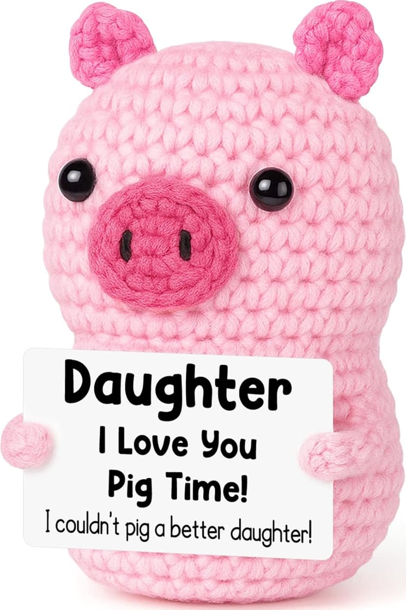 Funny Positive Pig Gifts for Daughter Birthday Christmas, Handmade Crochet Emotional Inspirational Pink Pig for Daughter Teens Adult, Daughter Gifts for Birthday Graduation Christmas Cute Decor