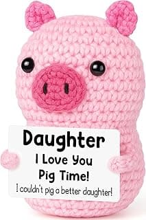 Funny Positive Pig Gifts for Daughter Birthday Christmas, Handmade Crochet Emotional Inspirational Pink Pig for Daughter Teens Adult, Daughter Gifts for Birthday Graduation Christmas Cute Decor