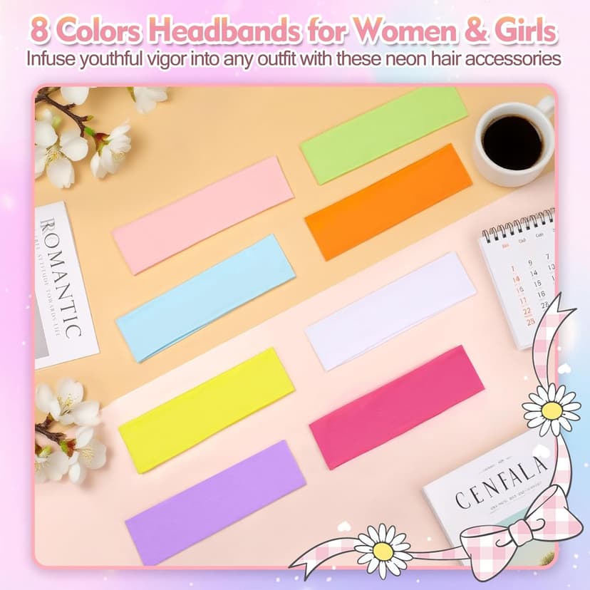 8 Pcs Headbands for Women Girls: Stocking Stuffers Gift for Her Fashion Neon Hair Accessories Head Bands for Women Stretchy Soft hairband Valentines Day Gf Christmas Gifts Easter Basket Stuffers