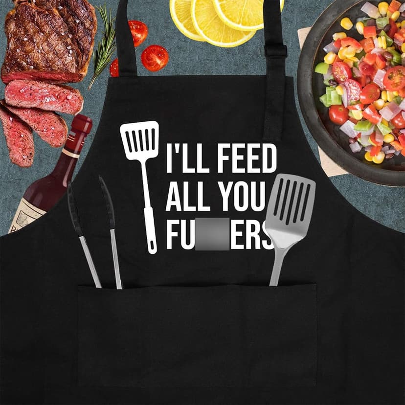 Miracu Funny Cooking Aprons for Men Women, Funny Dad Gifts for Mens Father, Mom - Fathers Christmas, Birthday Gifts for Dad Step Brother Boyfriend Husband, Cool BBQ Grilling Kitchen Chef Apron