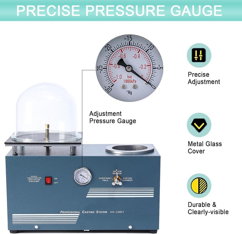 HAADID Vacuum Investing Casting Machine 2L - Vacuum Casting Machine with 3 CFM Pump & Bell Jar for Jewelry Casting Molds Processing 110V CM01