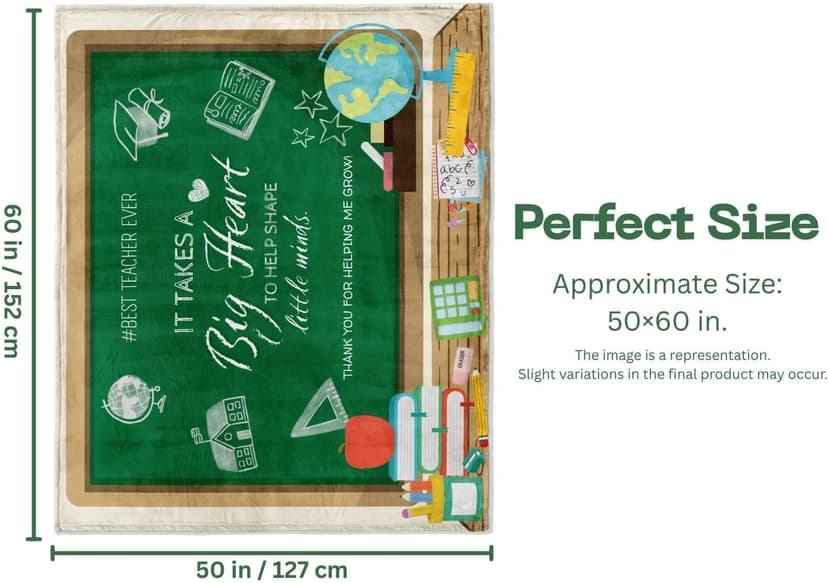 Teacher Throw Blanket - It Takes a Big Heart to Help Shape Little Minds - Gifts for Christmas, Teacher Appreciation, End of School Year, Retirement, Thank You or Birthday - 50"x 60"